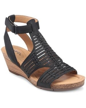 Earth Helodie Fisherman Round Toe Wedge Sandals - Black