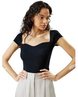 LILYSILK Sweetheart Neck Ribbed Silk Knit Top - Blue