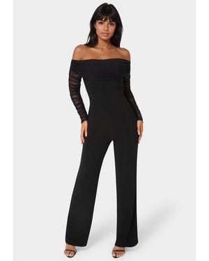 Bebe Off Shoulder Ruched Jumpsuit - Blue