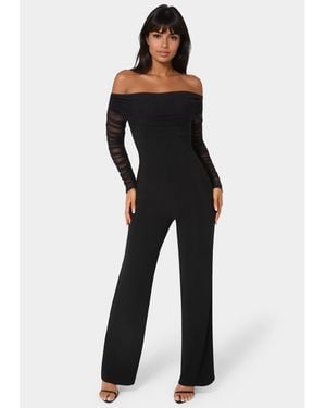 Bebe Off Shoulder Ruched Jumpsuit - Blue