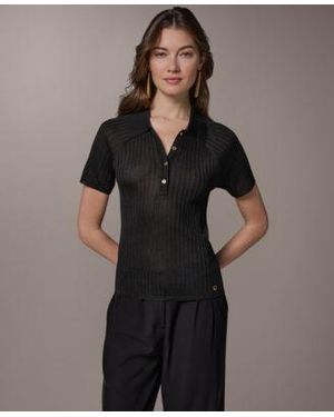 Donna Karan Short Sleeve Polo Sweater - Black