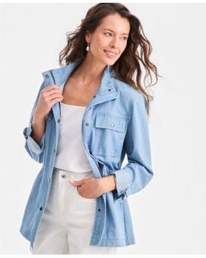 Style & Co. Style Co Cotton Chambray Utility Jacket Macys Exclusive - Blue