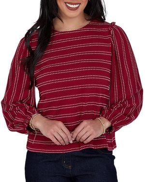 Ruby Rd. Petite Long-sleeve Dobby-stripe Crewneck Blouse - Green