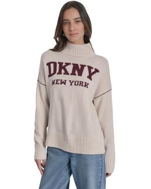 DKNY Intarsia Logo Turtleneck Sweater - Natural