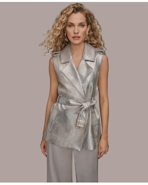 Donna Karan Metallic Belted Sleeveless Vest - Natural