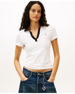 Tommy Hilfiger Contrast-collar Short-sleeve Top - White