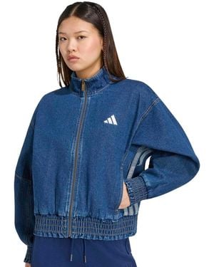adidas Stadium Washed Denim Bomber Loose-fit Jacket - Blue