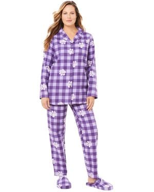 Dreams & Co. Plus Size Classic Flannel Pajama Set - Purple