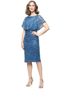 Sl Fashions Embroidered Crewneck Dress - Blue