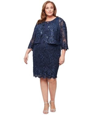 Alex Evenings Plus Size 3/4-length Sleeve Jacket And Midi Dress - Blue