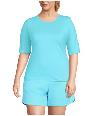 Lands' End Plus Size Sunshade Upf 50 Elbow Sleeve Relaxed Rash Guard - Blue
