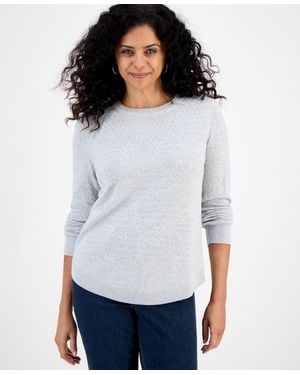 Style & Co. Curved-hem Cotton Pullover Sweater - White