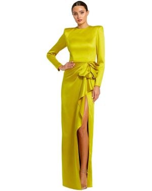 Mac Duggal Long Sleeve Structured Bow Draped Gown - Metallic