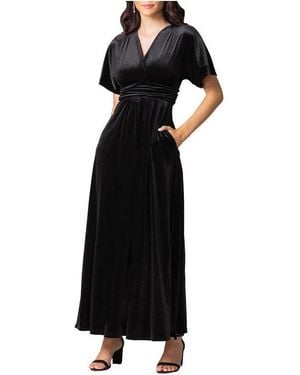 Kiyonna Verona V-neck Velvet Evening Gown - Black