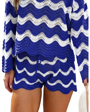 CUPSHE Coral Garden Striped Cover-up Shorts - Blue