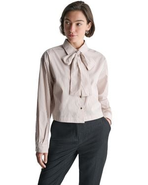 BCBGMAXAZRIA Cotton Collared Tie-neck Blouse - White