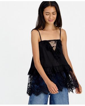 And Now This Lace Trim Long Ruffle-trim Camisole - Black
