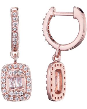 Adornia Rose Gold Plated Cubic Zirconia Asher Cut Halo huggie Earrings - Pink