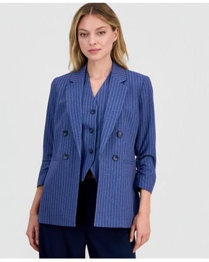 BarIII Pinstripe Notched-collar Blazer - Blue