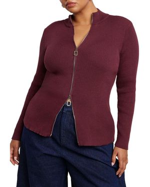 Eloquii Plus Size Two Way Zipper Sweater - Purple