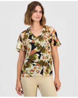 Anne Klein Ruffled Flutter Sleeve Top - Multicolor