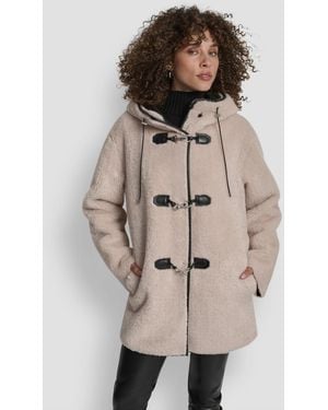 DKNY Shearling Hooded toggle Coat - Natural