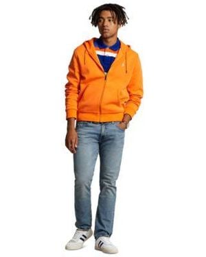 Polo Ralph Lauren Double Knit Full Zip Hoodie Classic Fit Striped Mesh Polo Shirt Varick Slim Straight Jeans - Orange