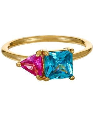 Ettika 18k Gold Plated Brass Square Cubic Zirconia Ring - Blue