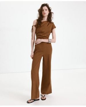 Mango Asymmetrical Lyocell-linen Jumpsuit - Brown