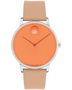 Movado Face Swiss Quartz Nougat Leather Watch 39mm - Orange