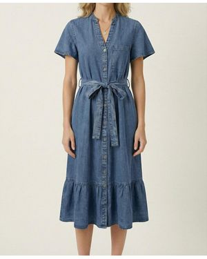 Modenaire Belted Denim Midi Shirt Dress - Blue