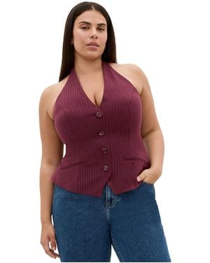 City Chic Plus Size Cora Halter Stripe Vest - Red