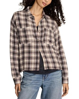 Lucky Brand Cropped Plaid Drapey Long-sleeve Shirt - Multicolor