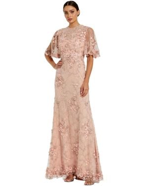 Mac Duggal Flutter Sleeve Floral Embroidered Net Gown - Pink