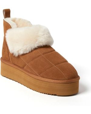 Dearfoams Fireside By Bayswater Genuine Shearling Quilted Platform Bootie - Brown