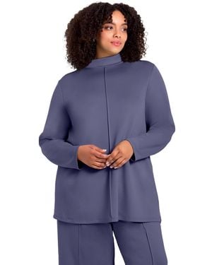 Avenue Plus Size Seamed Mock Neck Tunic - Blue