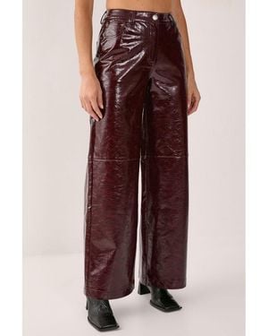 Nasty Gal High Shine Faux Leather Slouch Pant - Red