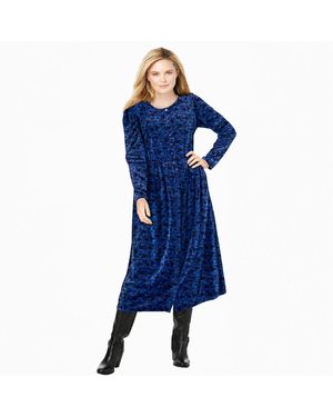 Woman Within Plus Size 21-button Velour Dress - Blue