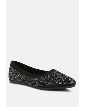 LONDON RAG Splash Rhinestones Embellished Ballet Flats - Black