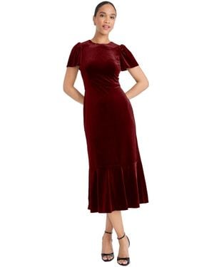 Maggy London Short Sleeve Velvet Midi Dress - Red