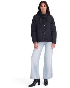 Kensie Satin Hooded Jacket With Attached Scarf - Blue