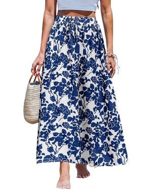 CUPSHE Wildflower Sky Blue Midi Skirt