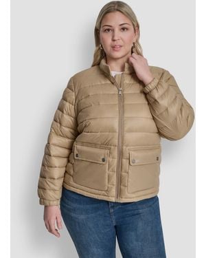 DKNY Packable Moto Collar Short Coat - Natural