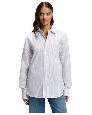 BOSS Boss By Relaxed-fit Vertical-stripe Poplin Blouse - White
