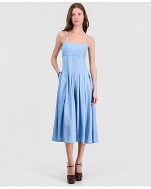 Guess Bria Chambray Midi Pleated Dress - Blue