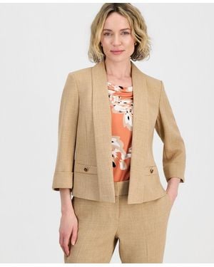 Kasper Cuffed 3/4-sleeve Shawl-collar Blazer - Natural