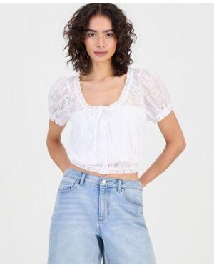 And Now This Now This Cotton Embroidered Cropped Blouse Macys Exclusive - White