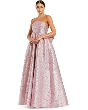 Mac Duggal Metallic Strapless Brocade Gown With Oversized Bow - Pink