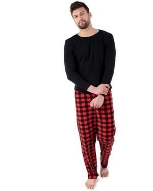 Leveret Men S Cotton Top And Fleece Pants Holiday Pajamas - Red