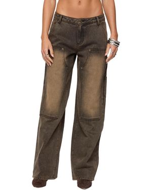 Edikted Ayla Low Rise Carpenter Jeans - Brown